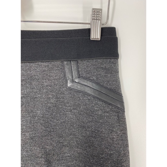 Kenneth Cole Gray Black Leather Piping Trim Midi Stretch Skirt - Picture 3 of 4